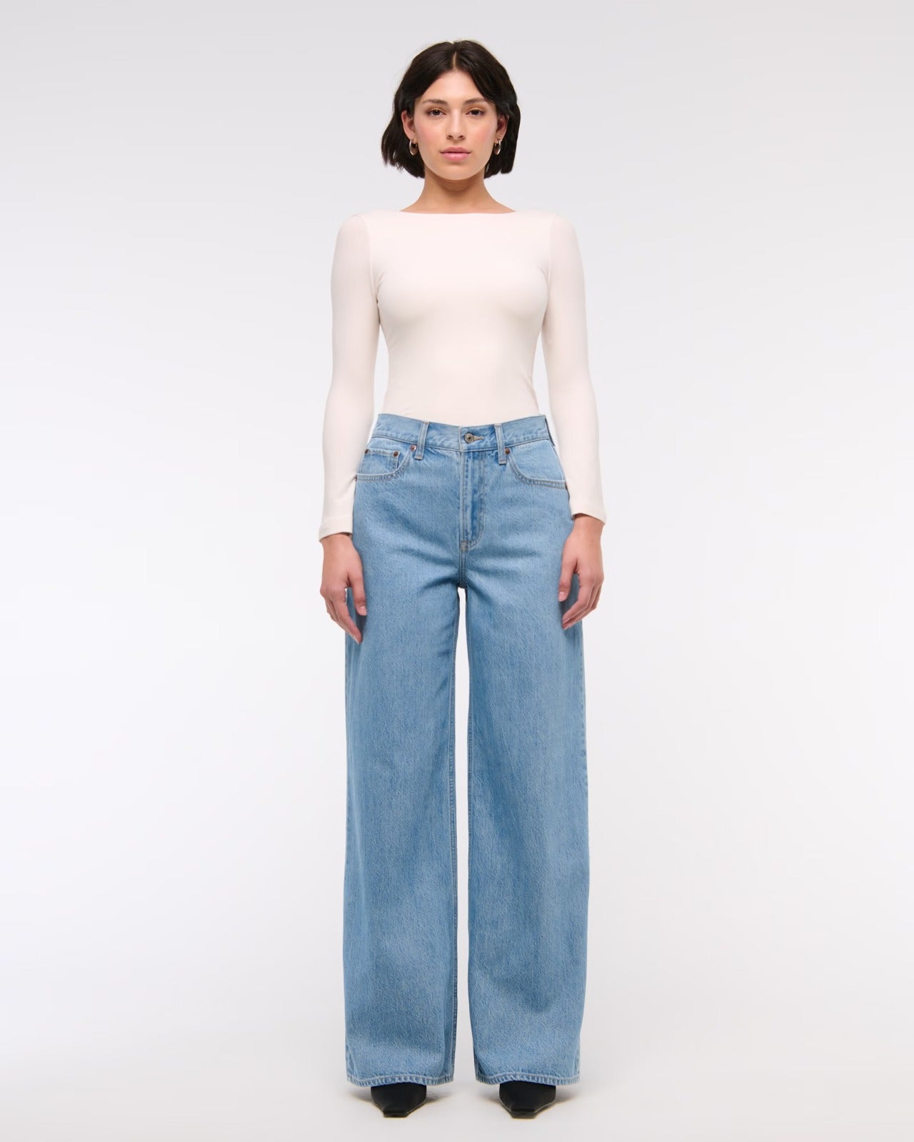 High-Waisted Light Blue Wide-Leg Jeans.