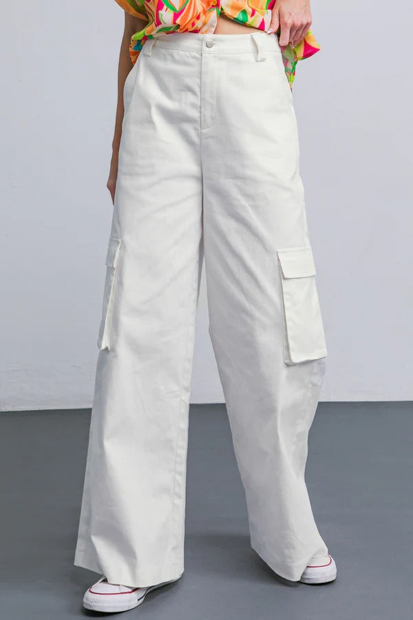 White Cargo Wideleg Jeans.