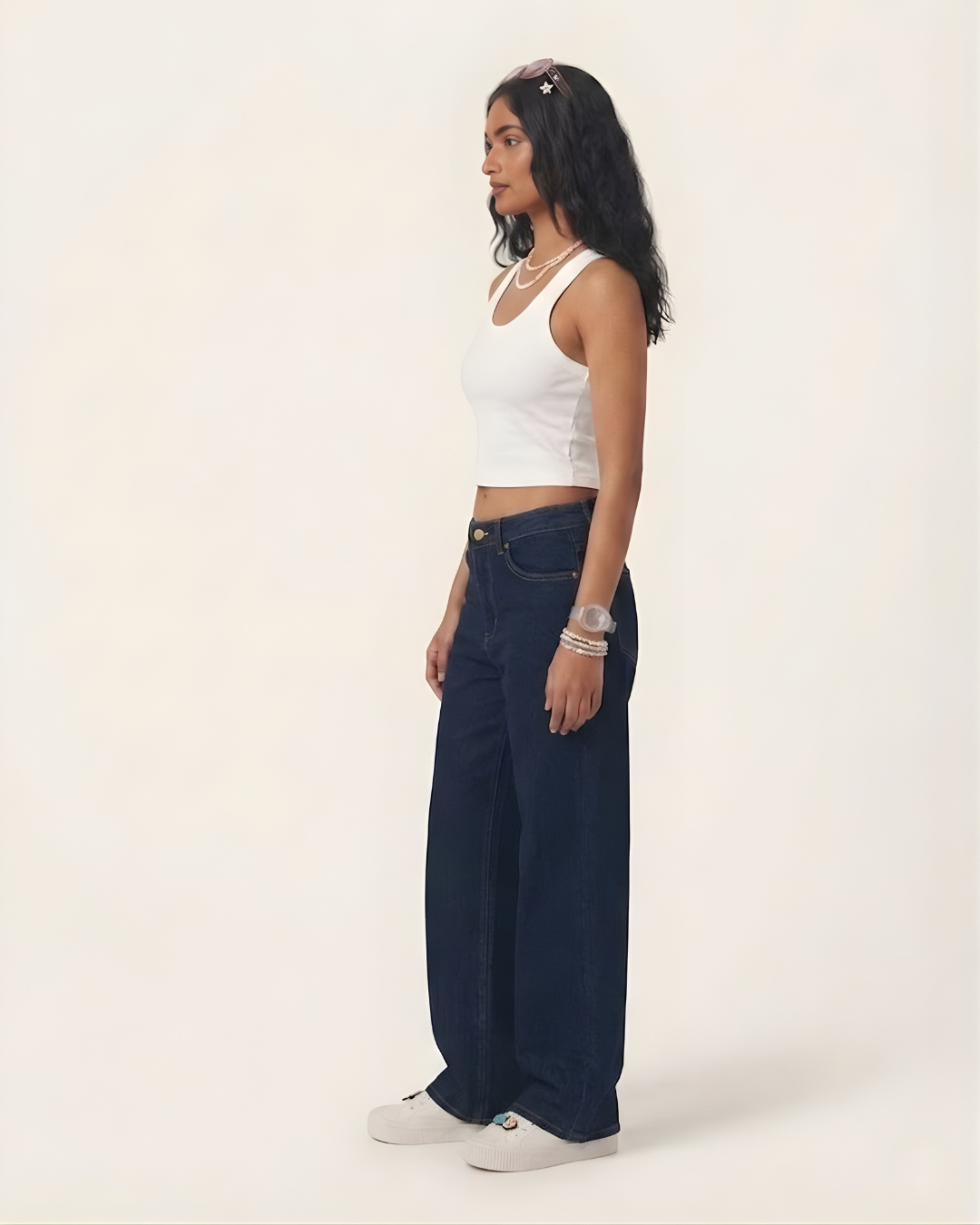 Caudra Dark Blue High Waist Wide-Leg Jeans