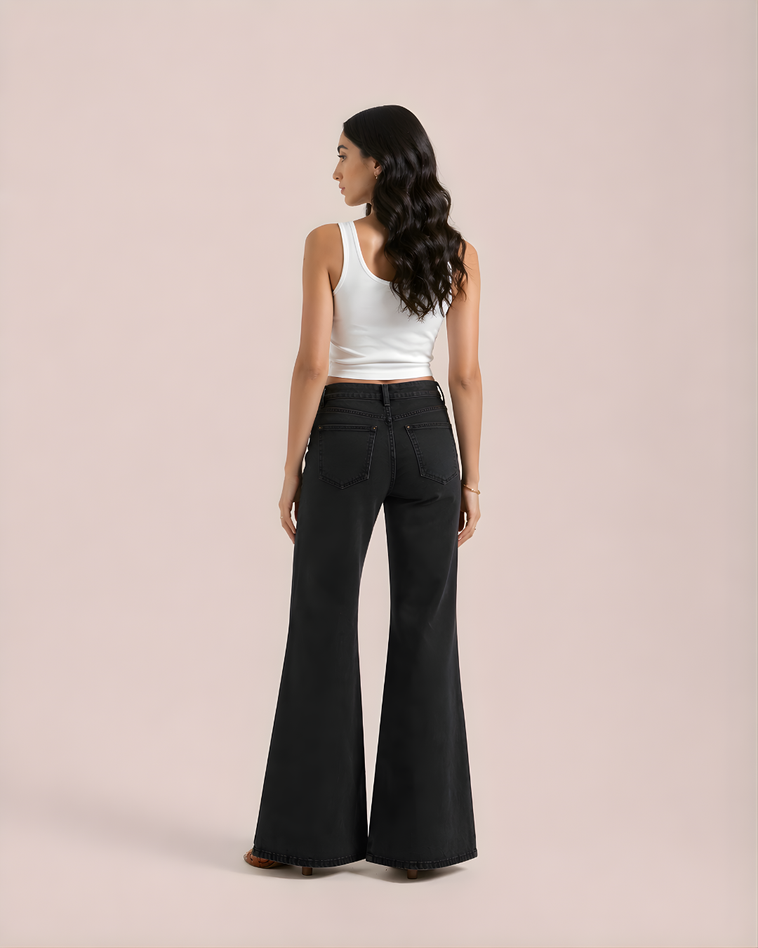Caudra Pure Black High-Waisted Flare Jeans