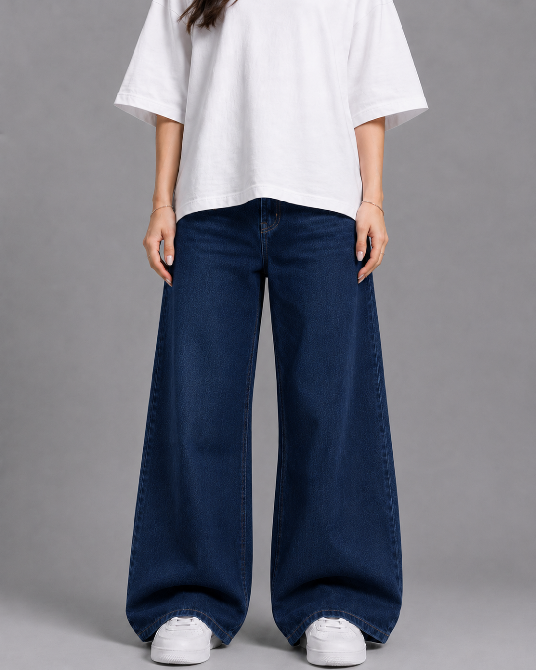 Caudra Dark Blue High Waist Wide-Leg Jeans