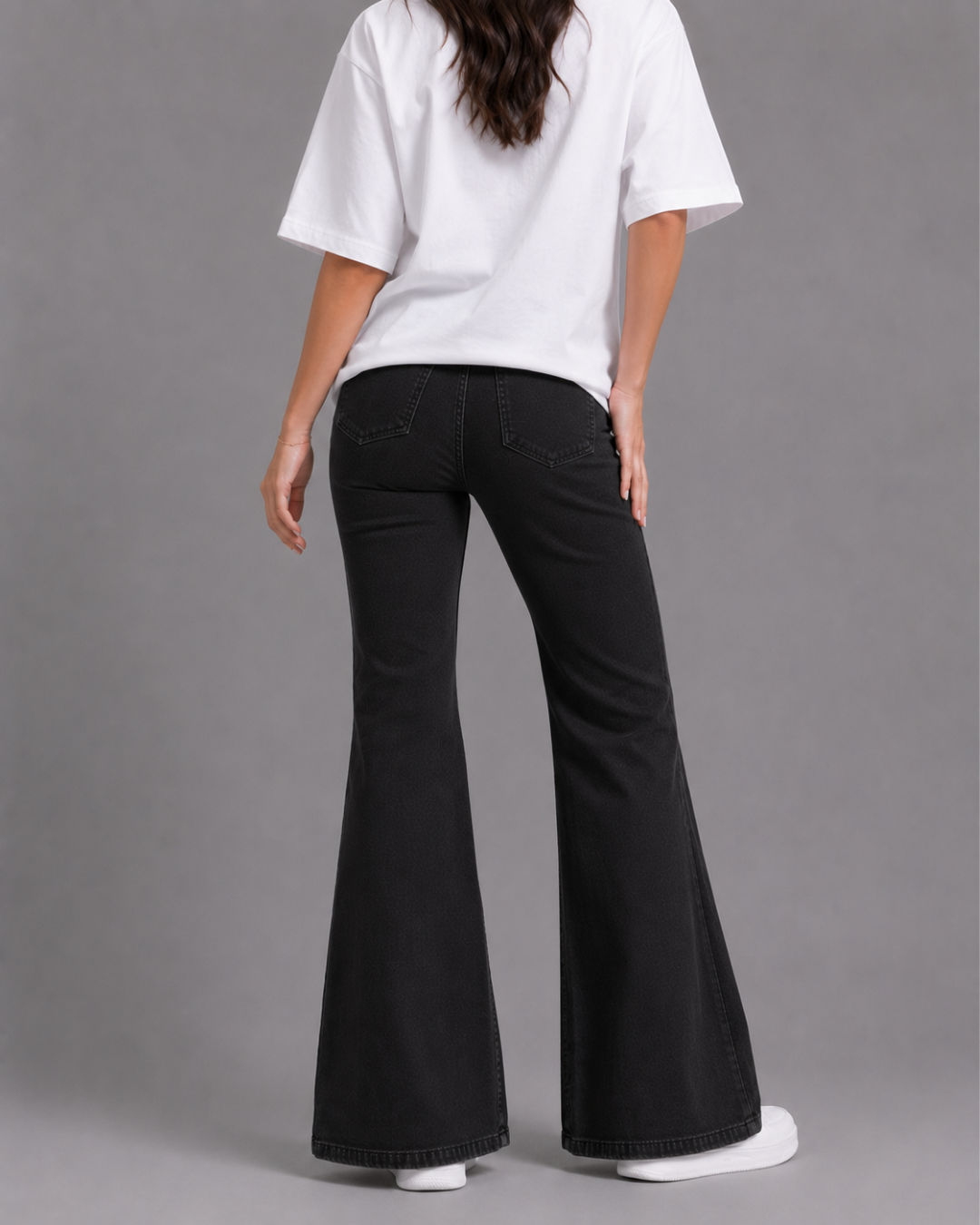 Caudra Pure Black High-Waisted Flare Jeans