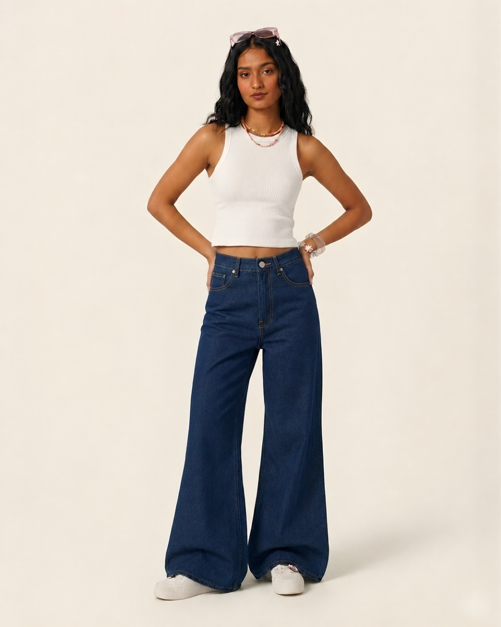 Caudra Dark Blue High Waist Wide-Leg Jeans