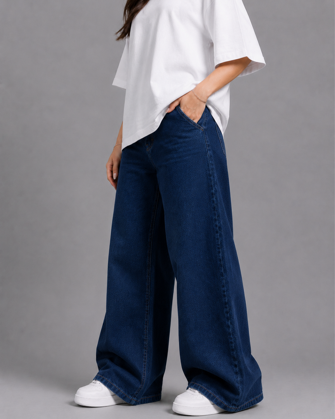 Caudra Dark Blue High Waist Wide-Leg Jeans