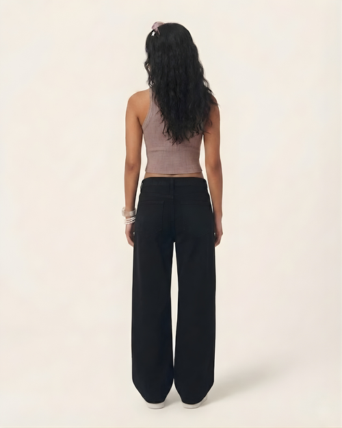 Caudra Black High-Waist Wide-Leg Jeans.