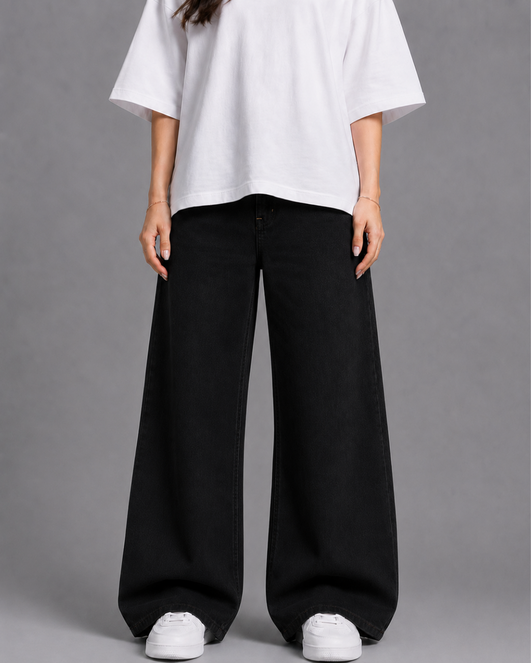 Caudra Black High-Waist Wide-Leg Jeans.