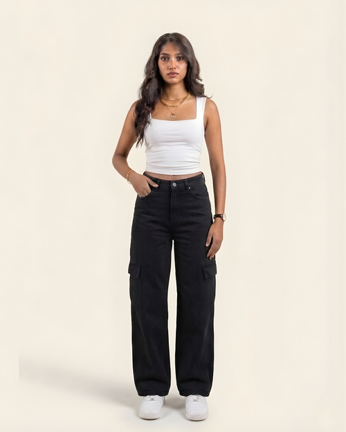 Caudra Black Cargo Wide-leg Jeans.