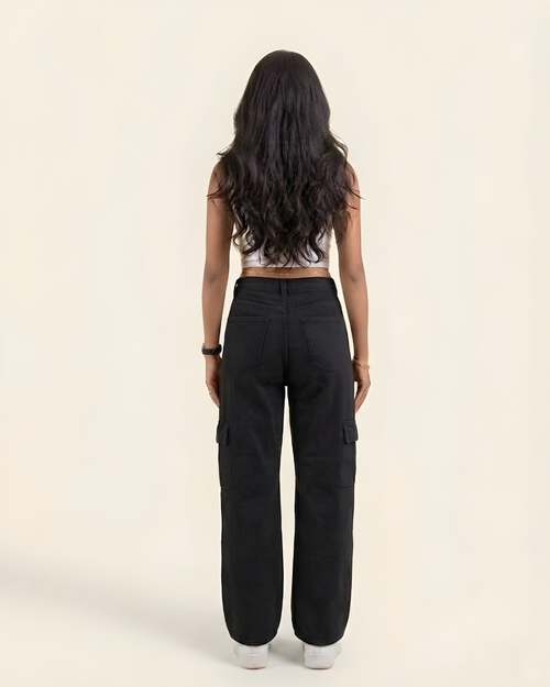 Caudra Black Cargo Wide-leg Jeans.