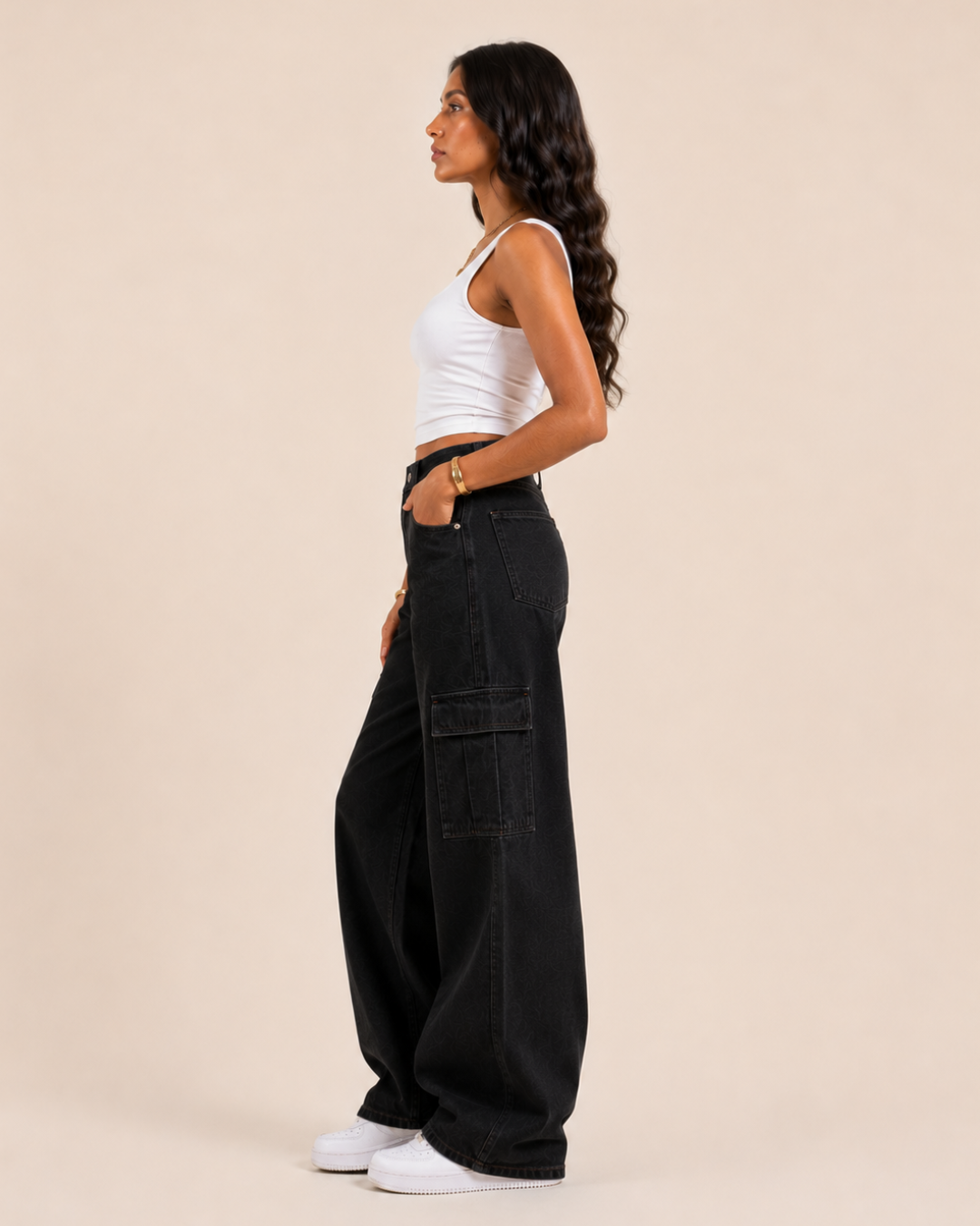 Caudra Black Cargo Wide-leg Jeans.