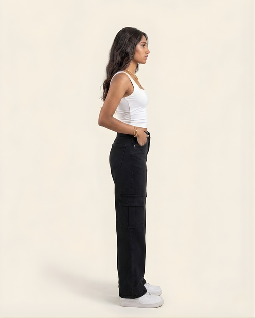 Caudra Black Cargo Wide-leg Jeans.