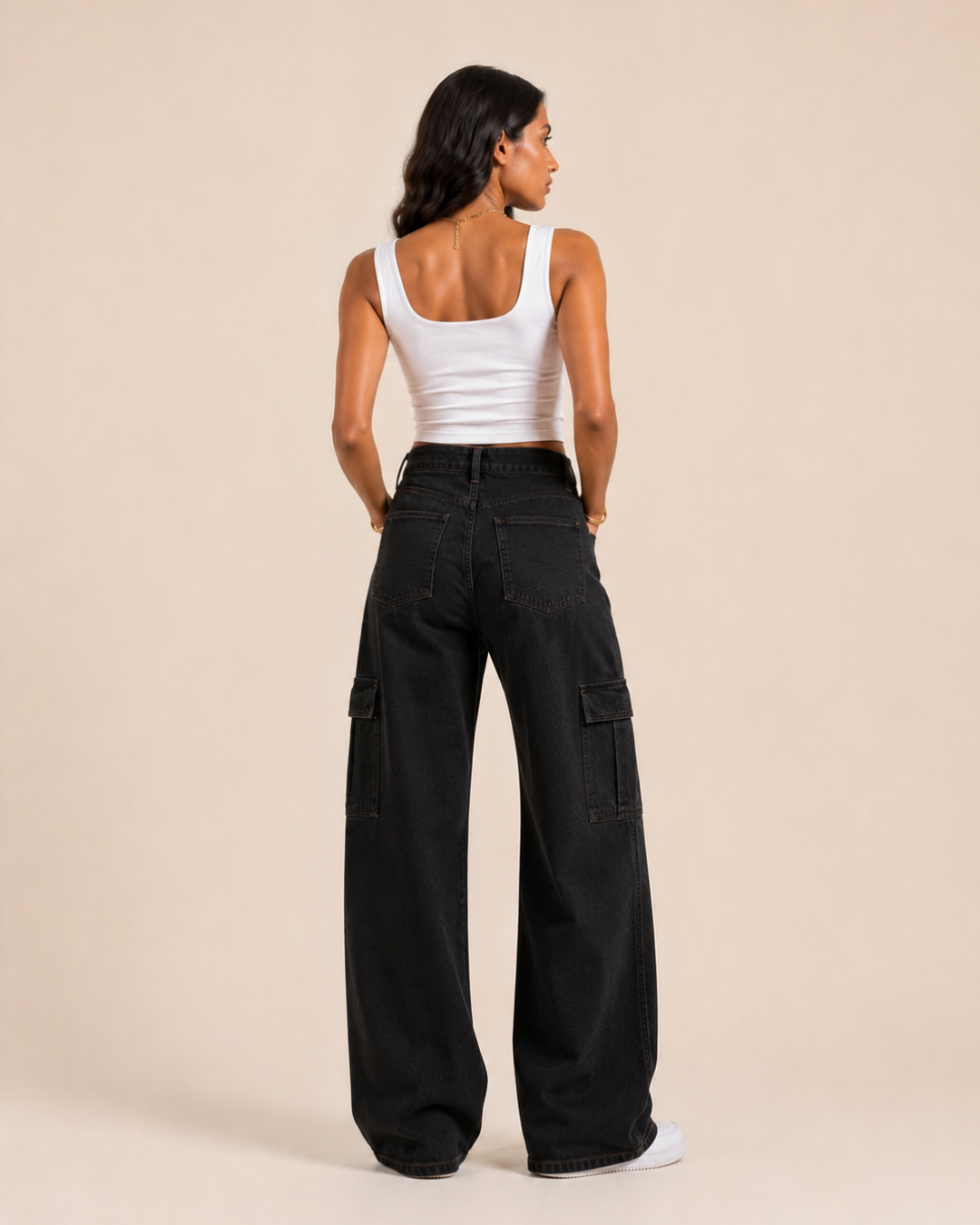 Caudra Black Cargo Wide-leg Jeans.