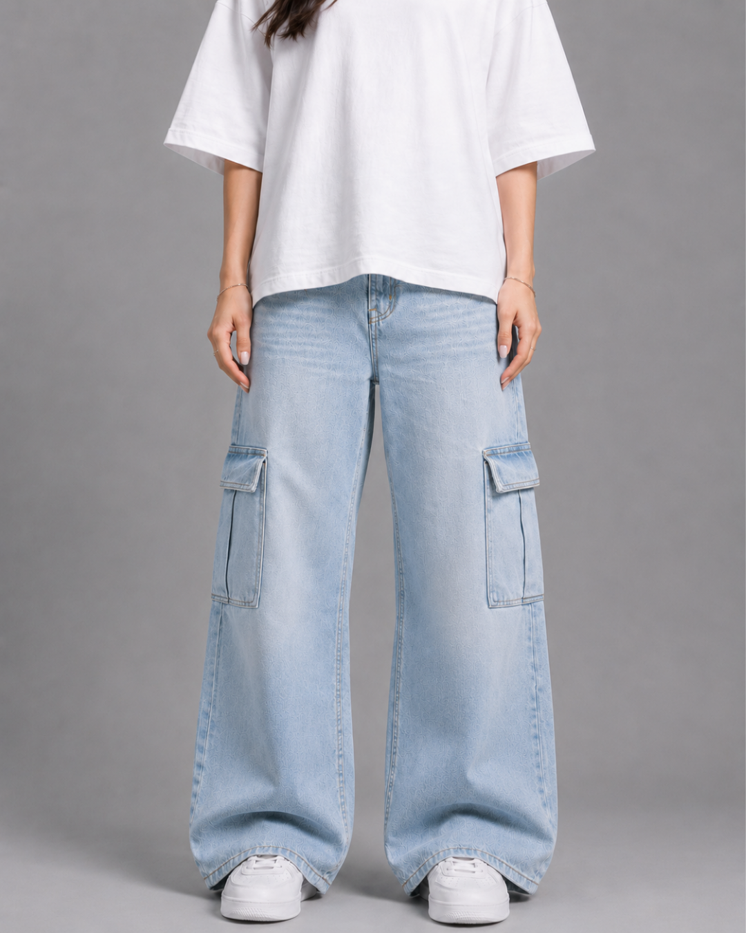 Caudra Light Blue Cargo Wide leg Jeans.