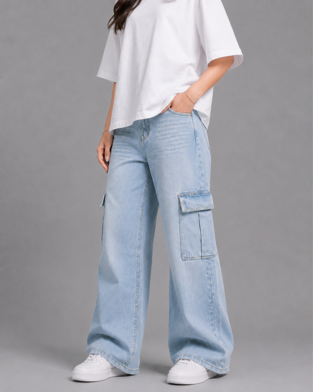 Caudra Light Blue Cargo Wide leg Jeans.