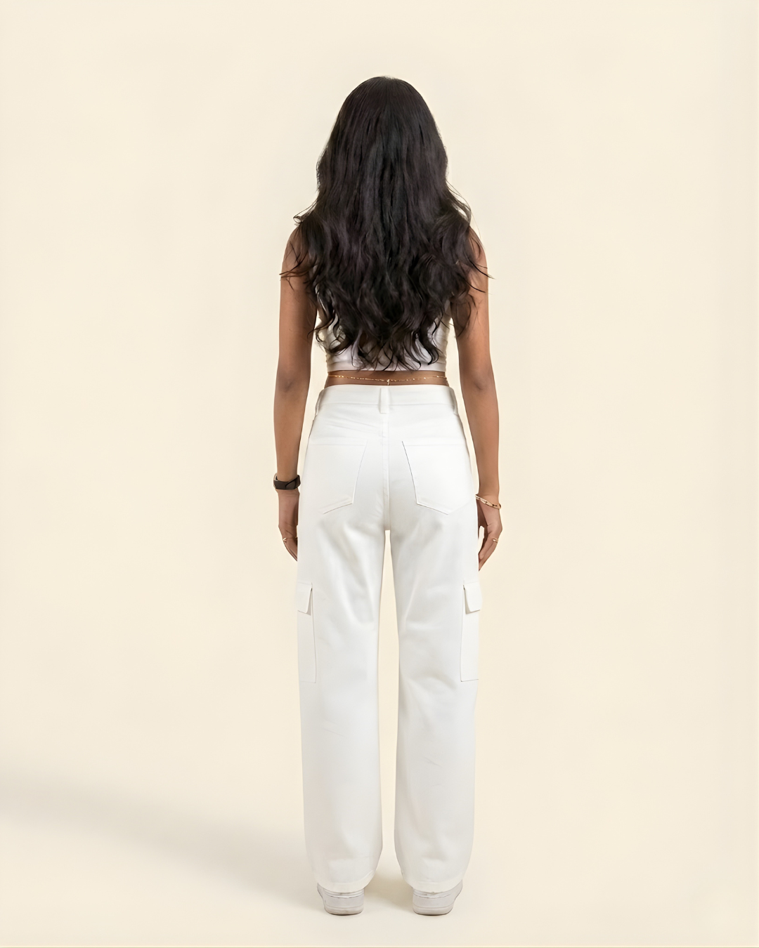 Caudra White Cargo Wideleg Jeans.