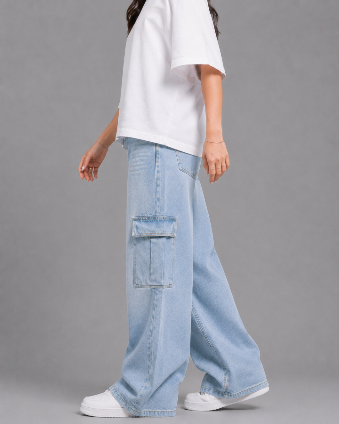 Caudra Light Blue Cargo Wide leg Jeans.