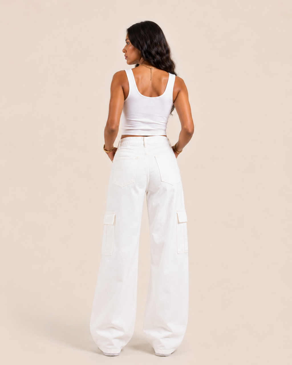 Caudra White Cargo Wideleg Jeans.