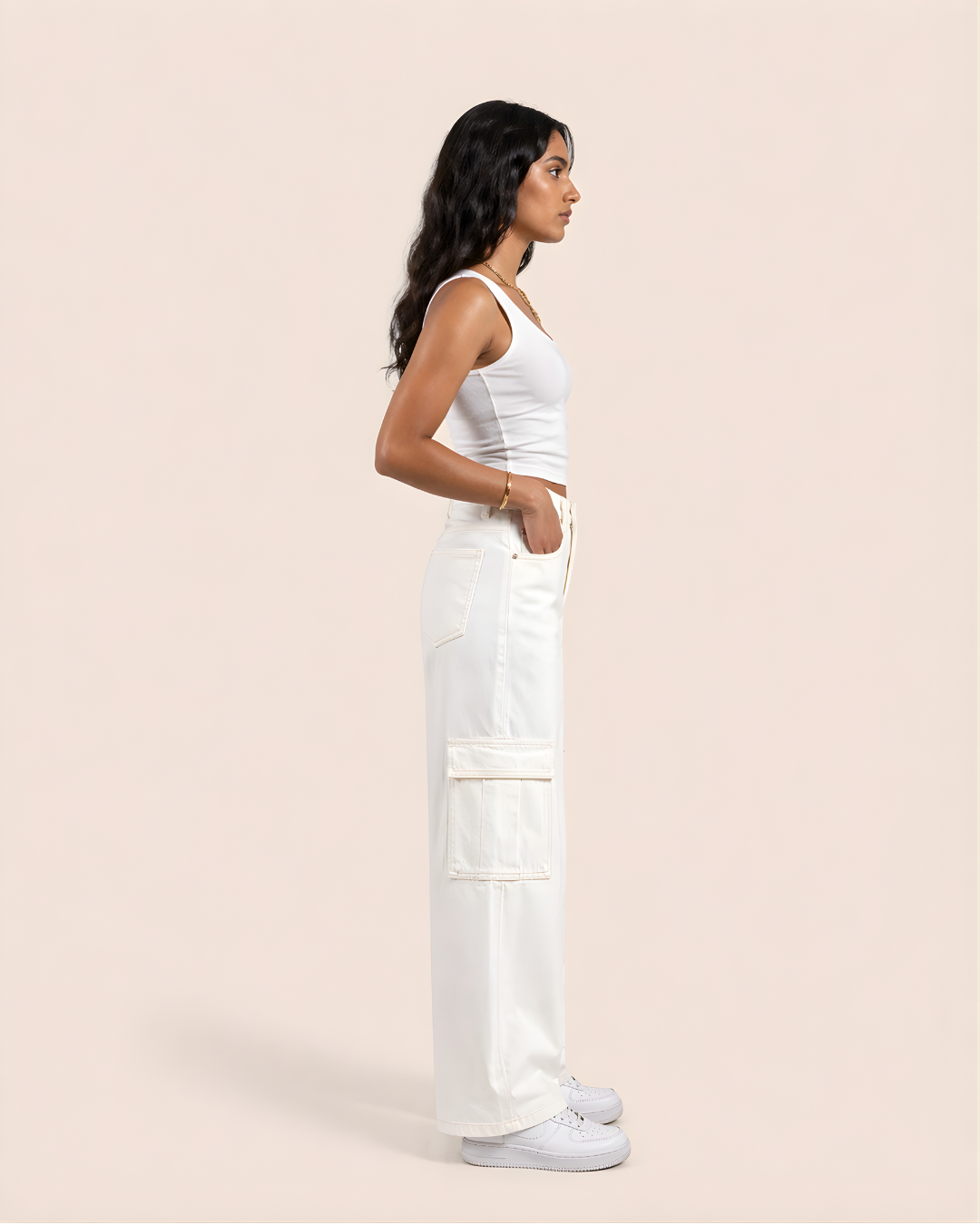 Caudra White Cargo Wideleg Jeans.