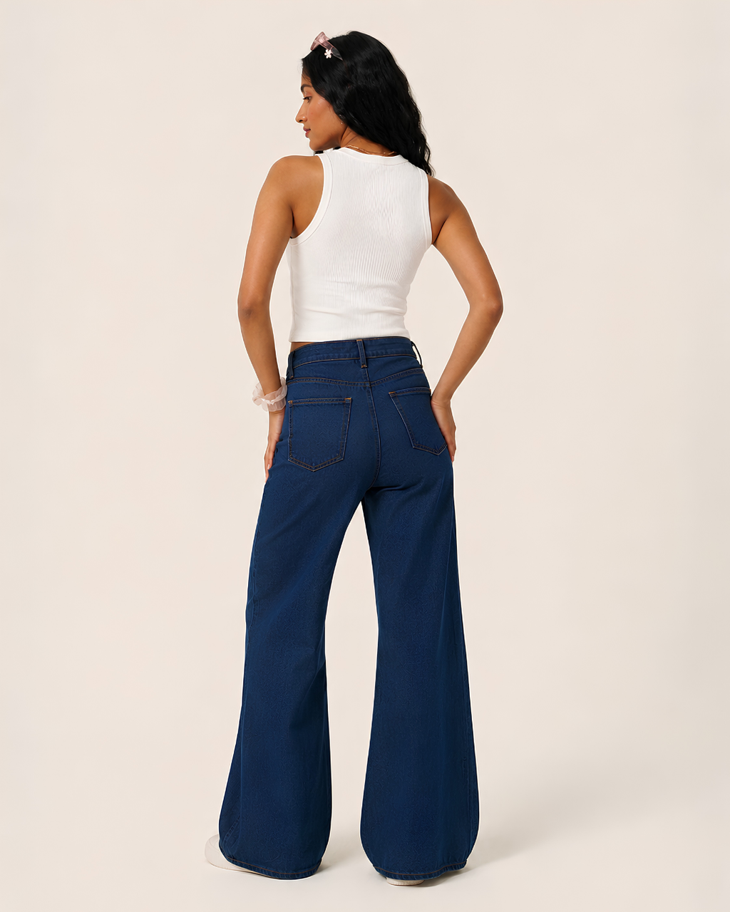 Caudra Dark Blue High Waist Wide-Leg Jeans