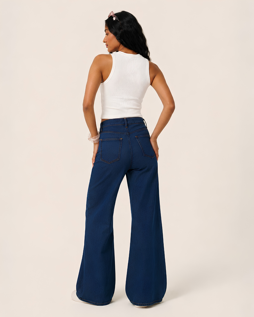Caudra Dark Blue High Waist Wide-Leg Jeans