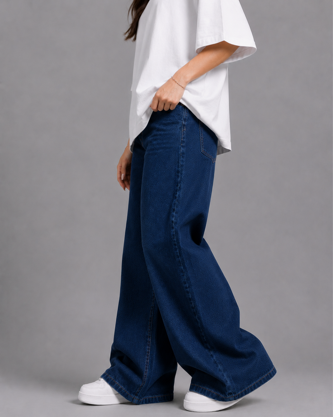 Caudra Dark Blue High Waist Wide-Leg Jeans