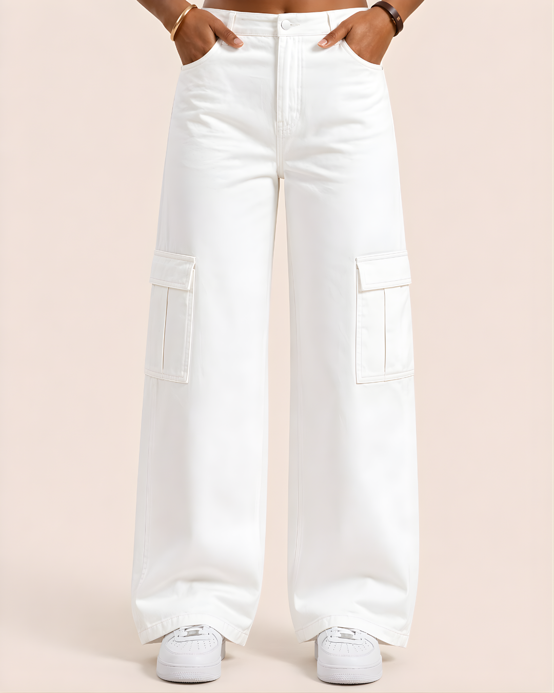 Caudra White Cargo Wideleg Jeans.