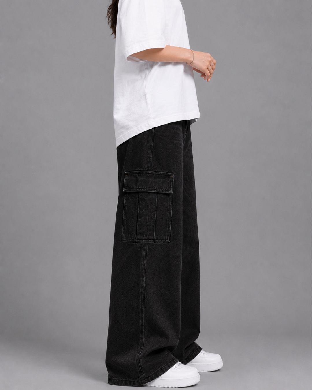 Caudra Black Cargo Wide-leg Jeans.