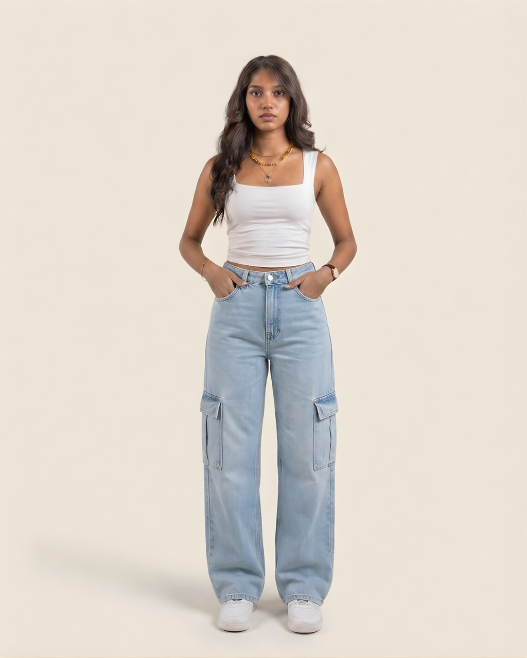 Caudra Light Blue Cargo Wide leg Jeans.