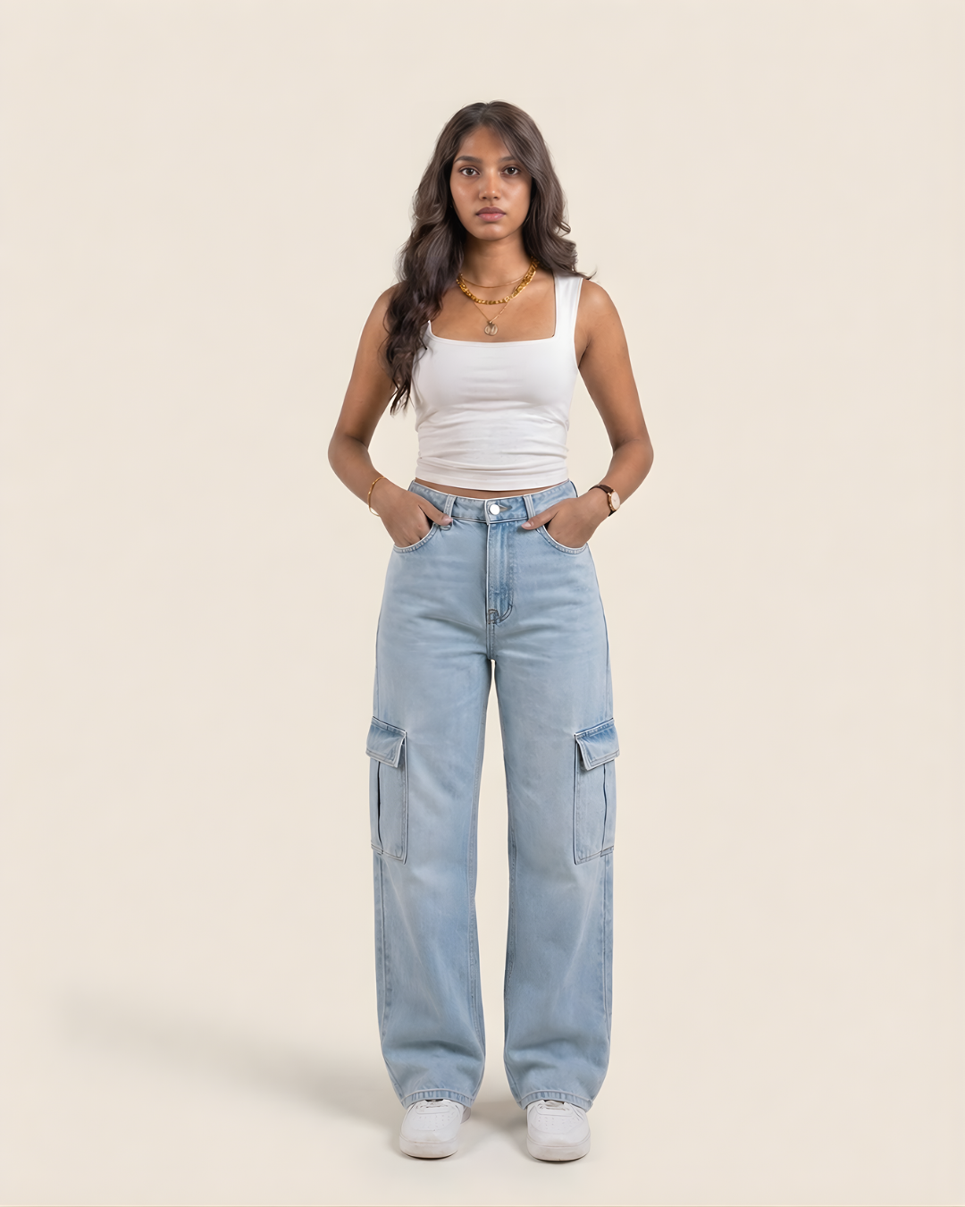 Caudra Light Blue Cargo Wide leg Jeans.