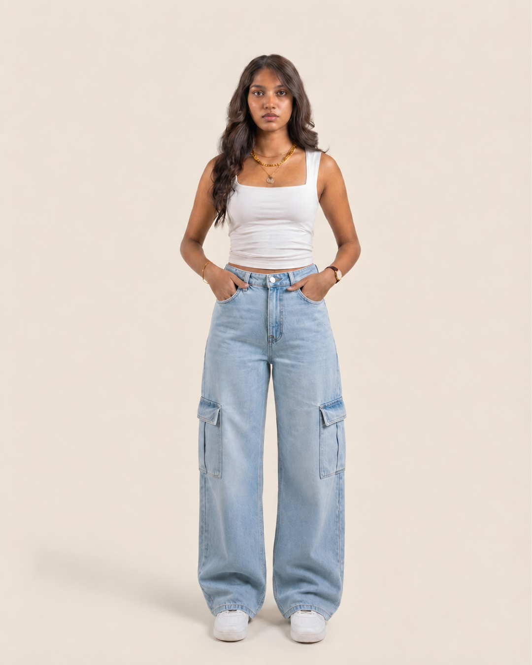 Caudra Light Blue Cargo Wide leg Jeans.