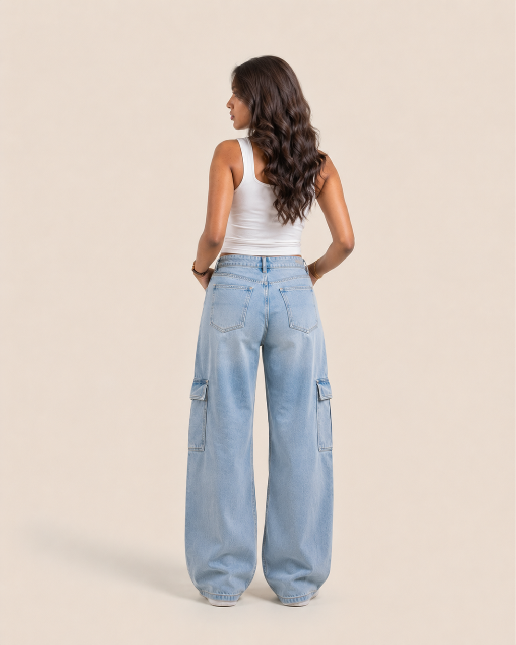 Caudra Light Blue Cargo Wide leg Jeans.