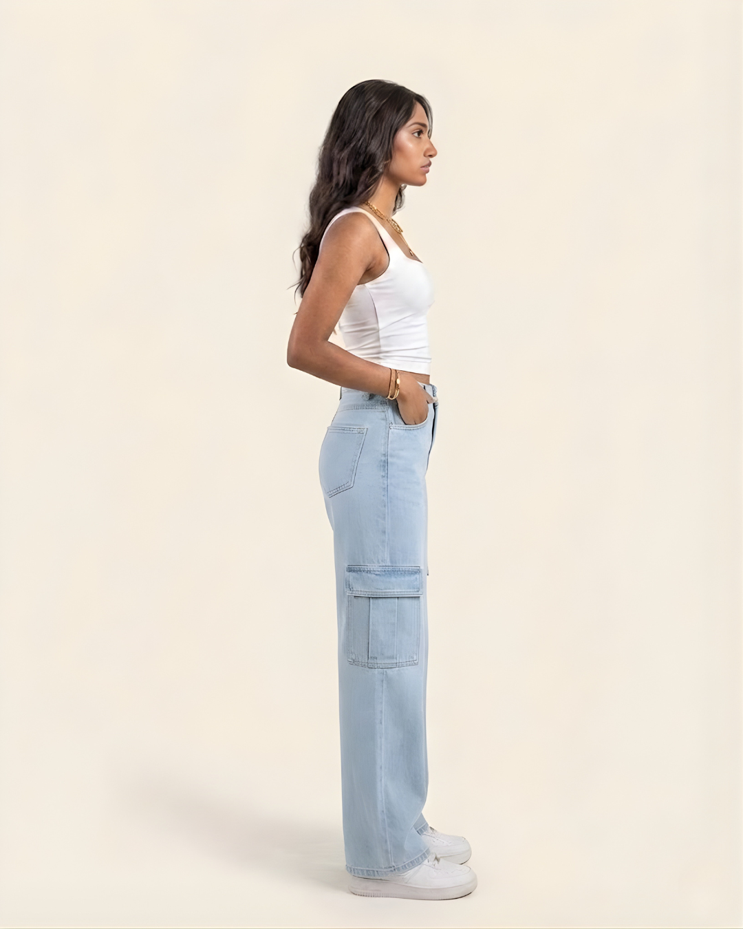 Caudra Light Blue Cargo Wide leg Jeans.