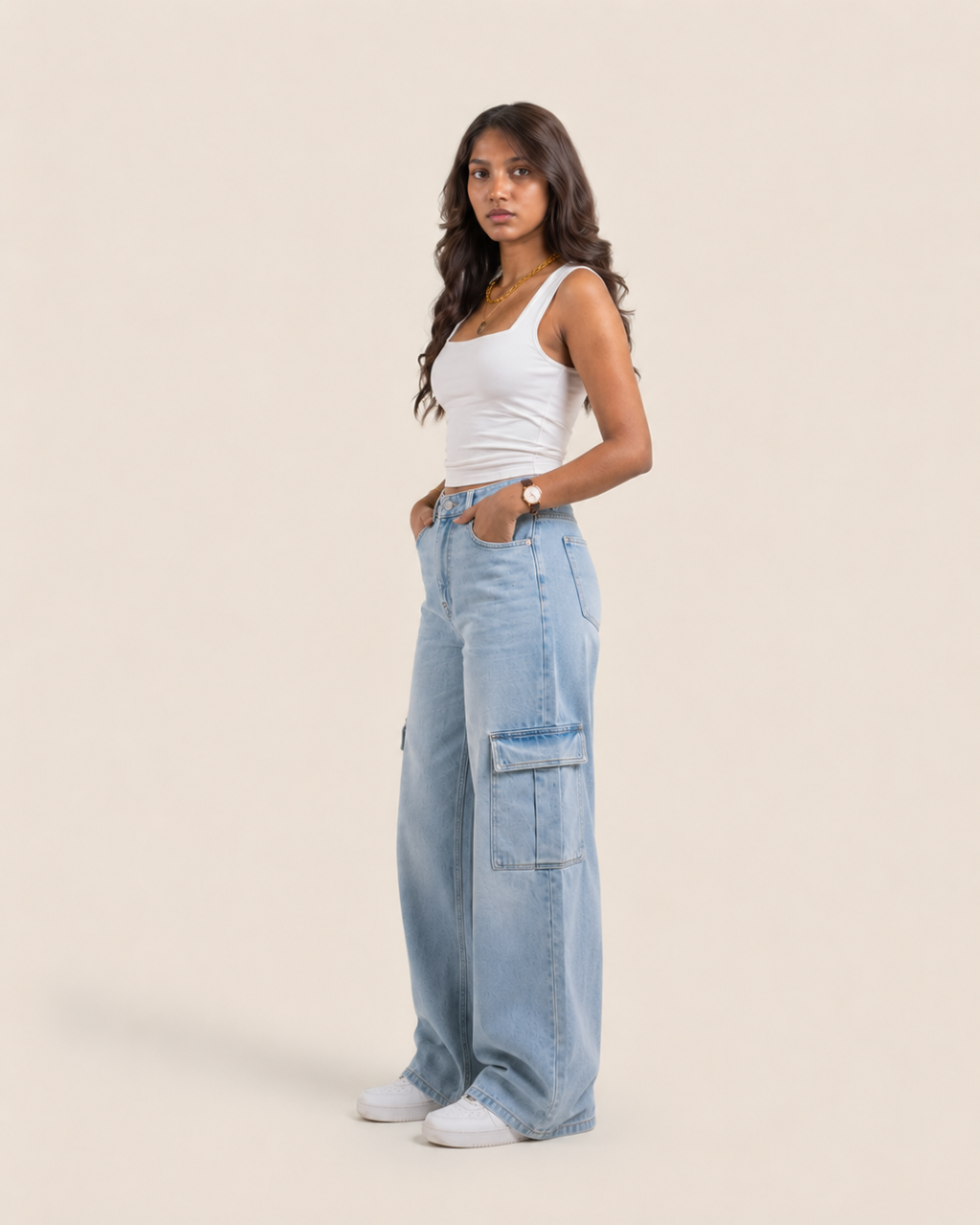 Caudra Light Blue Cargo Wide leg Jeans.