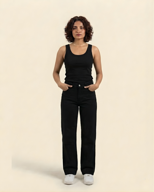 Caudra Black Loose Straight Jeans