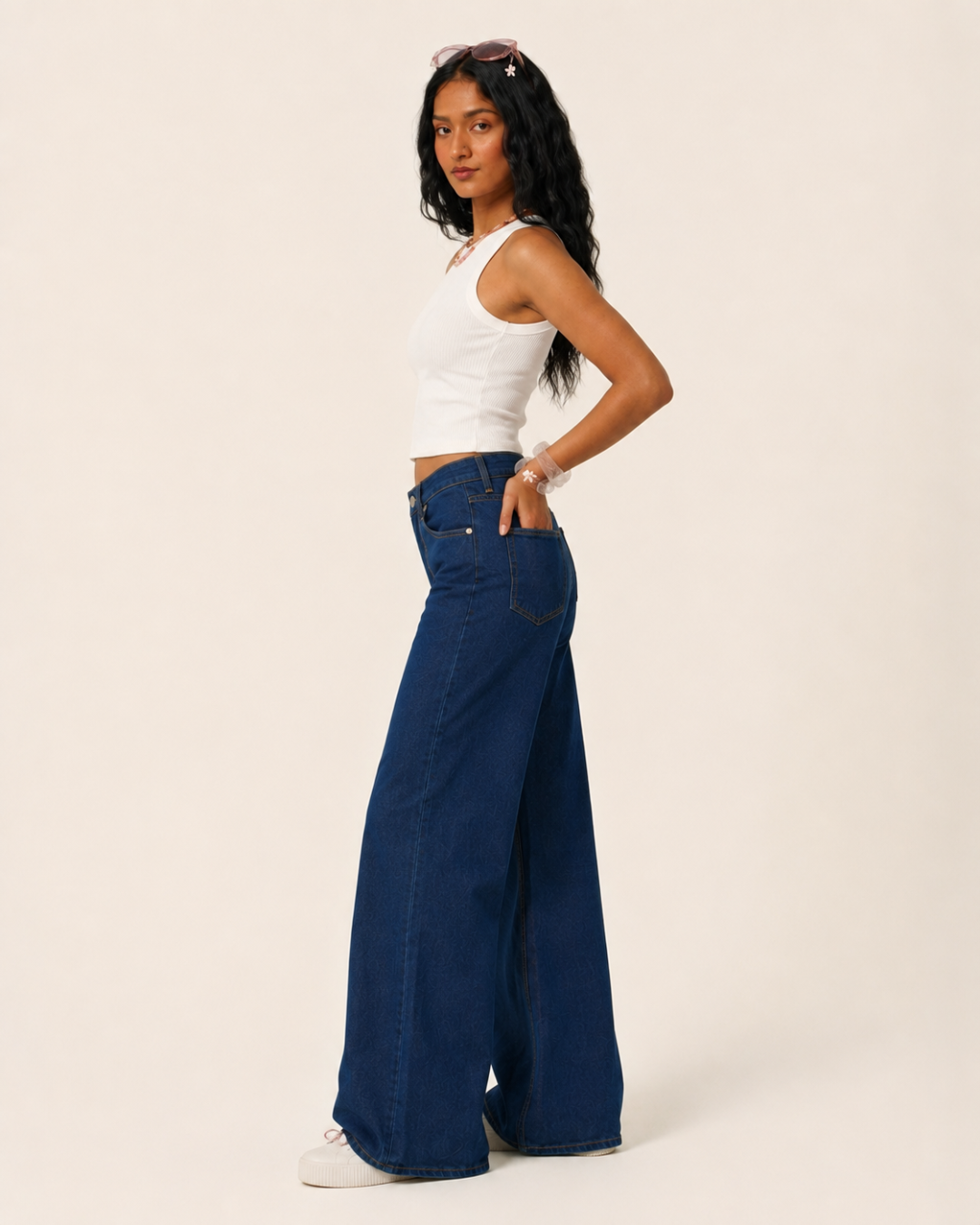 Caudra Dark Blue High Waist Wide-Leg Jeans