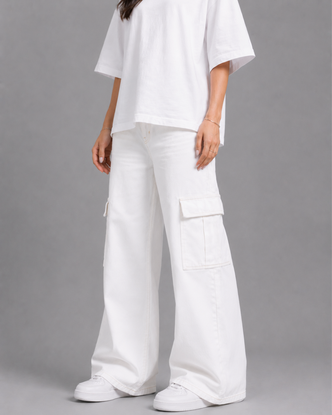 Caudra White Cargo Wideleg Jeans.