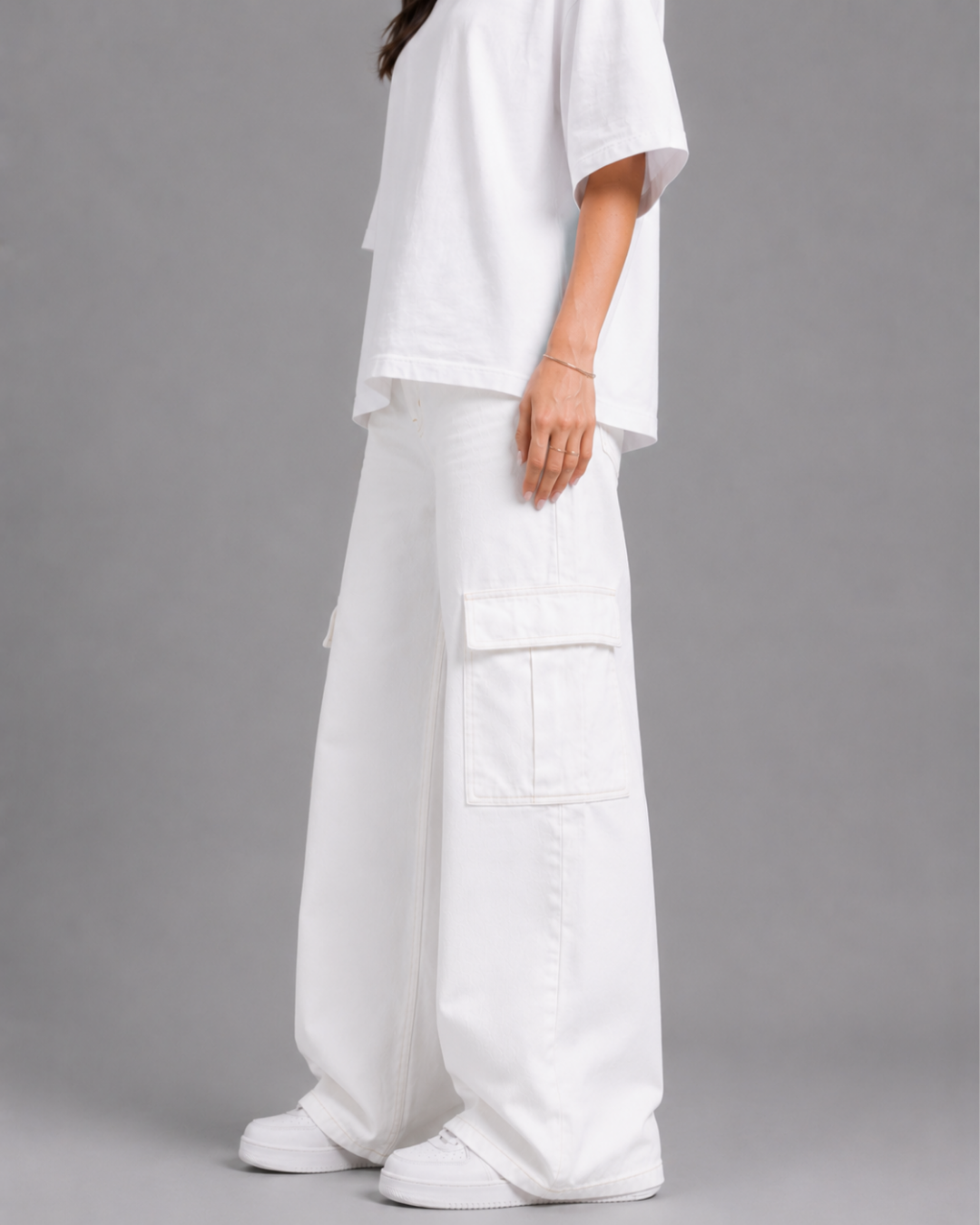 Caudra White Cargo Wideleg Jeans.