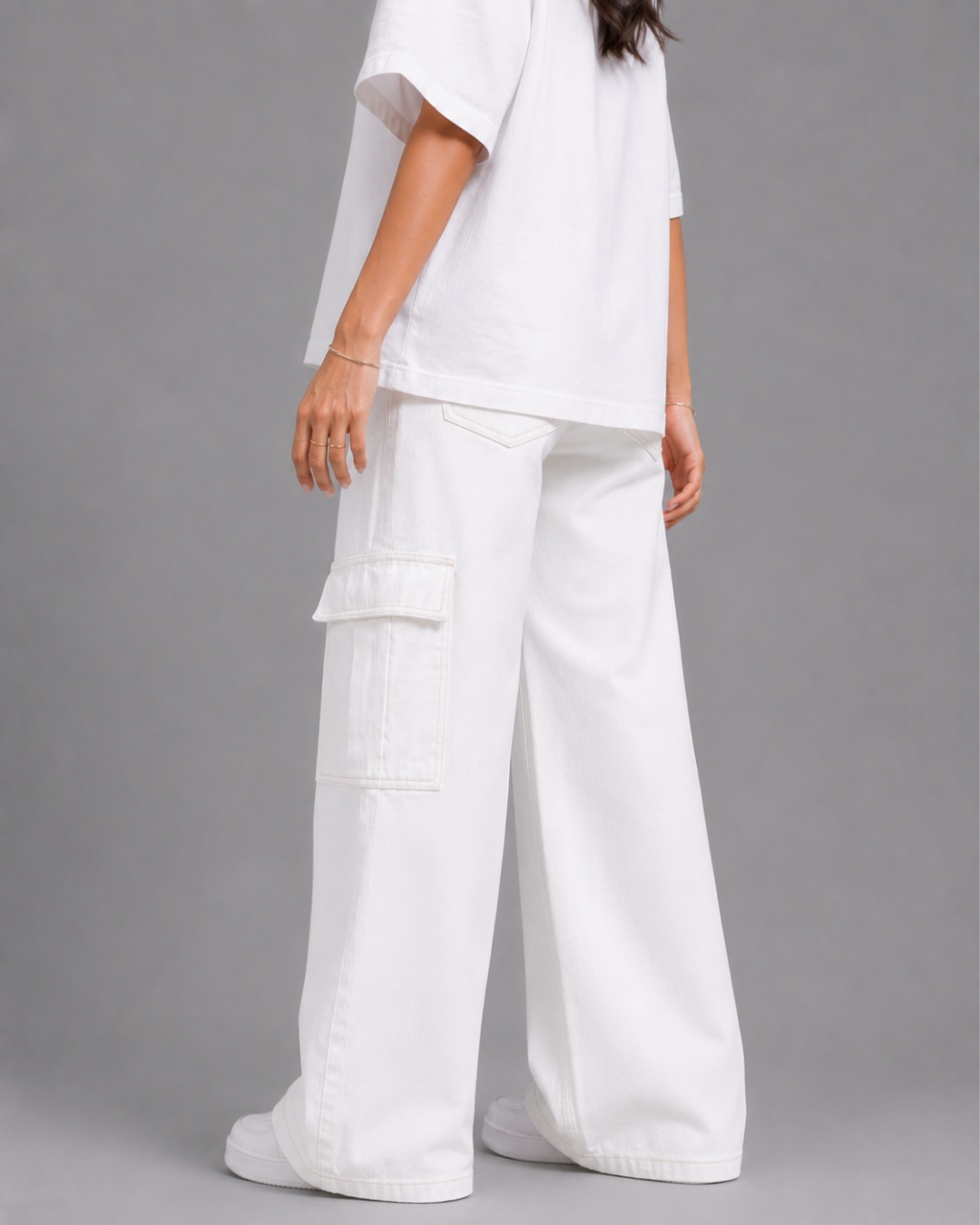 Caudra White Cargo Wideleg Jeans.