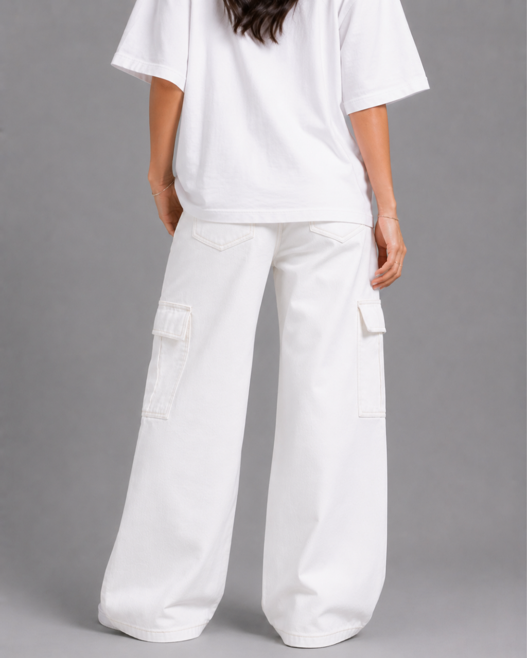 Caudra White Cargo Wideleg Jeans.