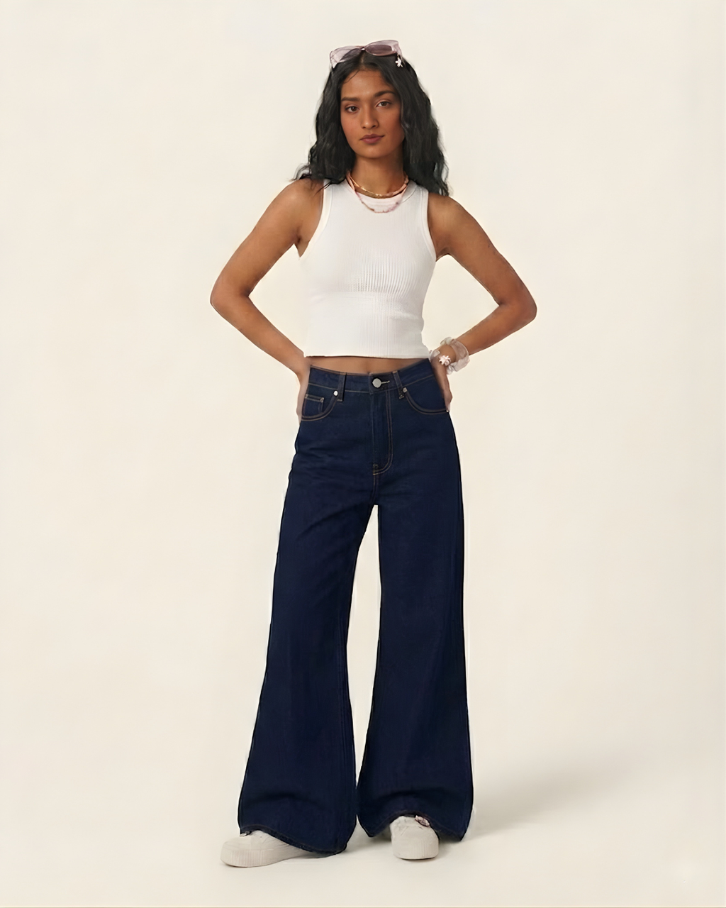 Caudra Dark Blue High Waist Wide-Leg Jeans