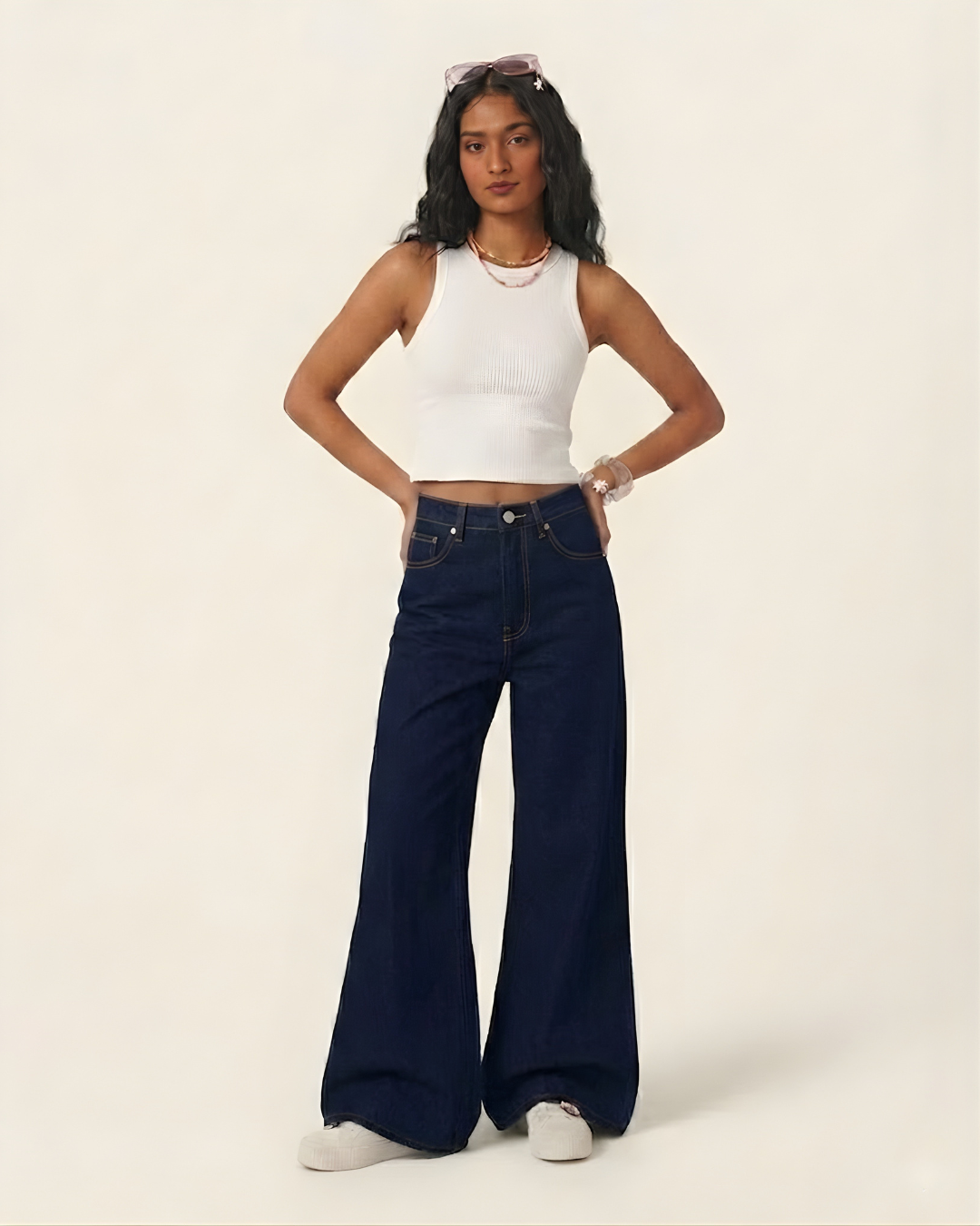 Caudra Dark Blue High Waist Wide-Leg Jeans