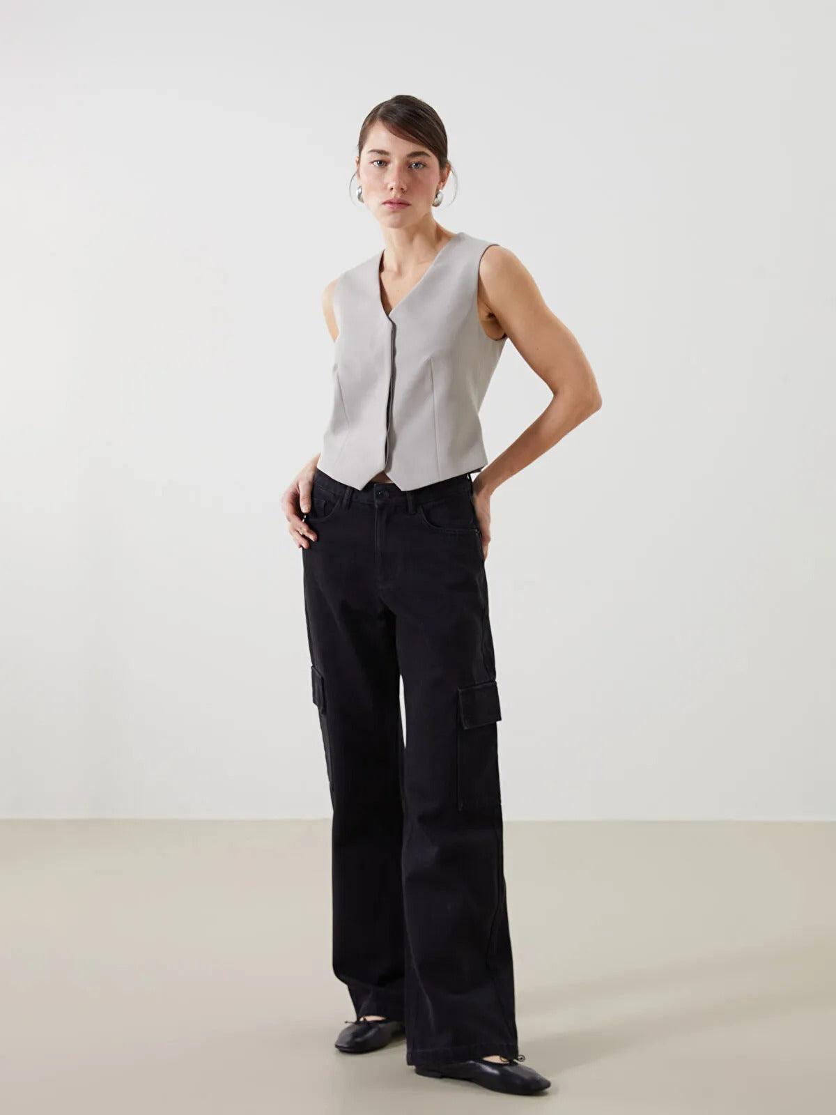 Black Cargo Wideleg Jeans.