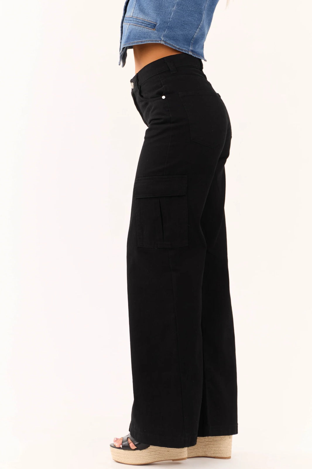 Black Cargo Wideleg Jeans.