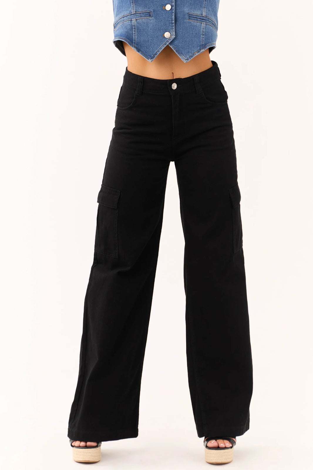 Black Cargo Wideleg Jeans.
