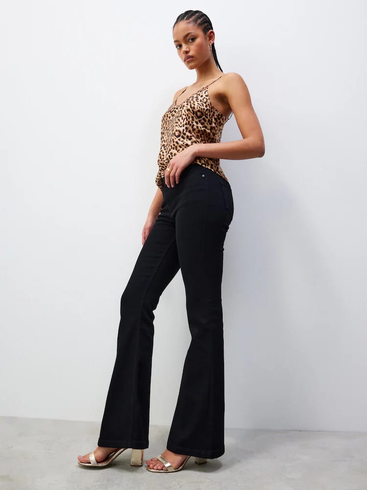 Pure Black High-Waisted Flare Jeans