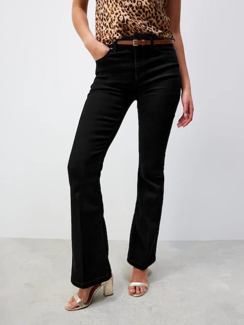 Pure Black High-Waisted Flare Jeans