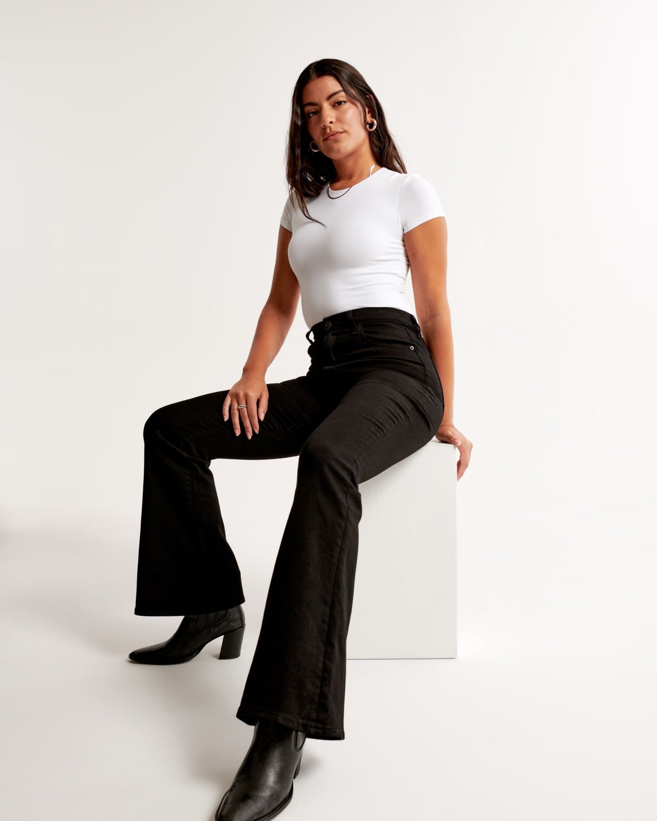 Pure Black High-Waisted Flare Jeans
