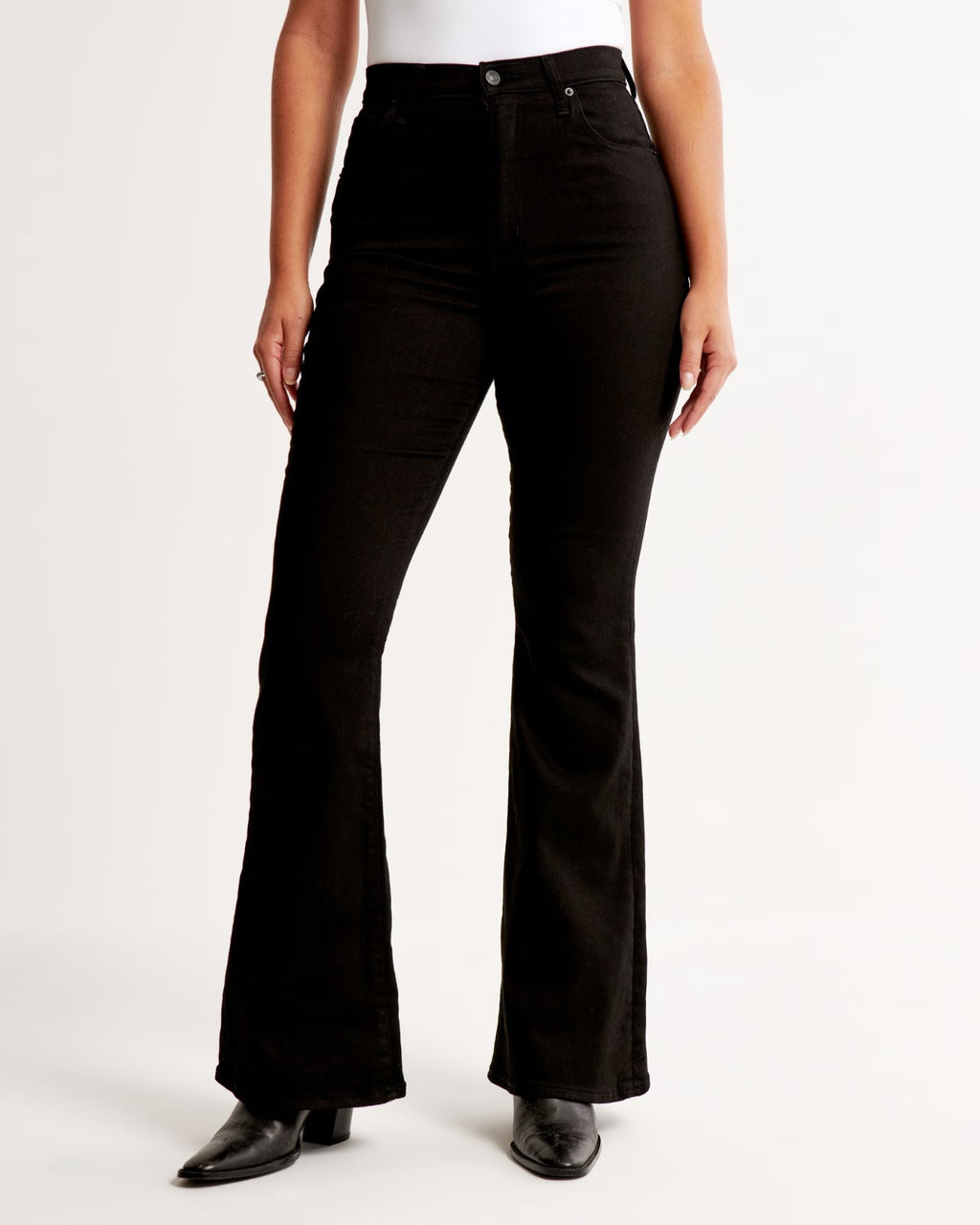 Pure Black High-Waisted Flare Jeans