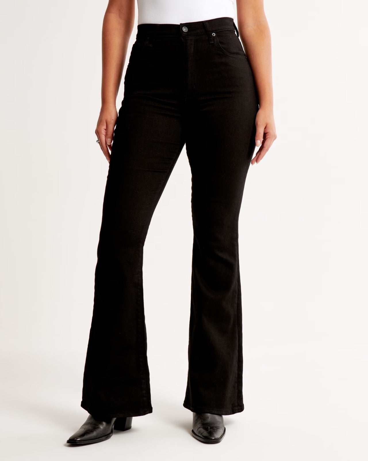 Pure Black High-Waisted Flare Jeans