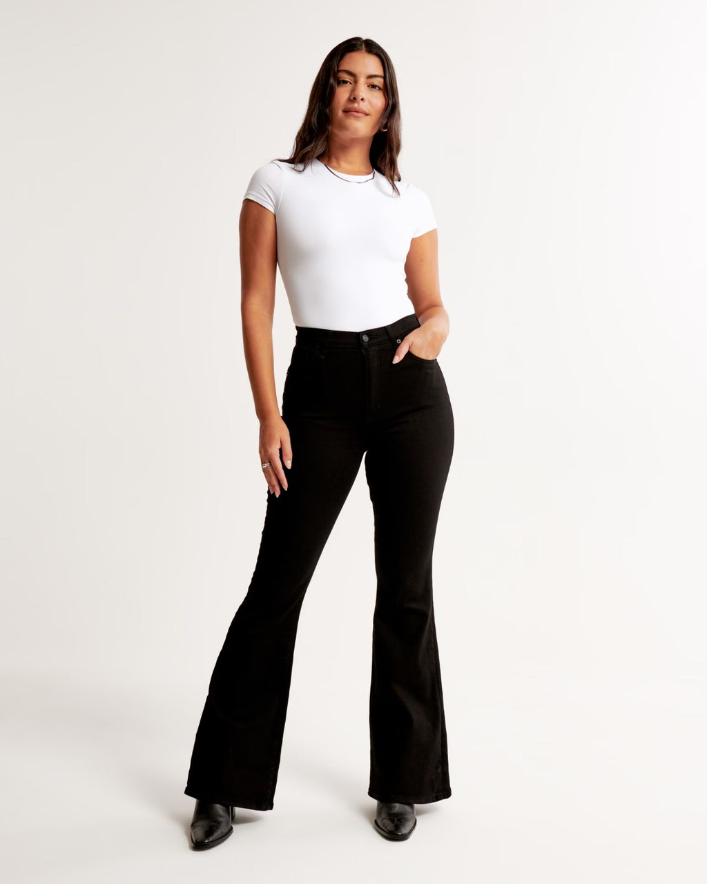 Pure Black High-Waisted Flare Jeans