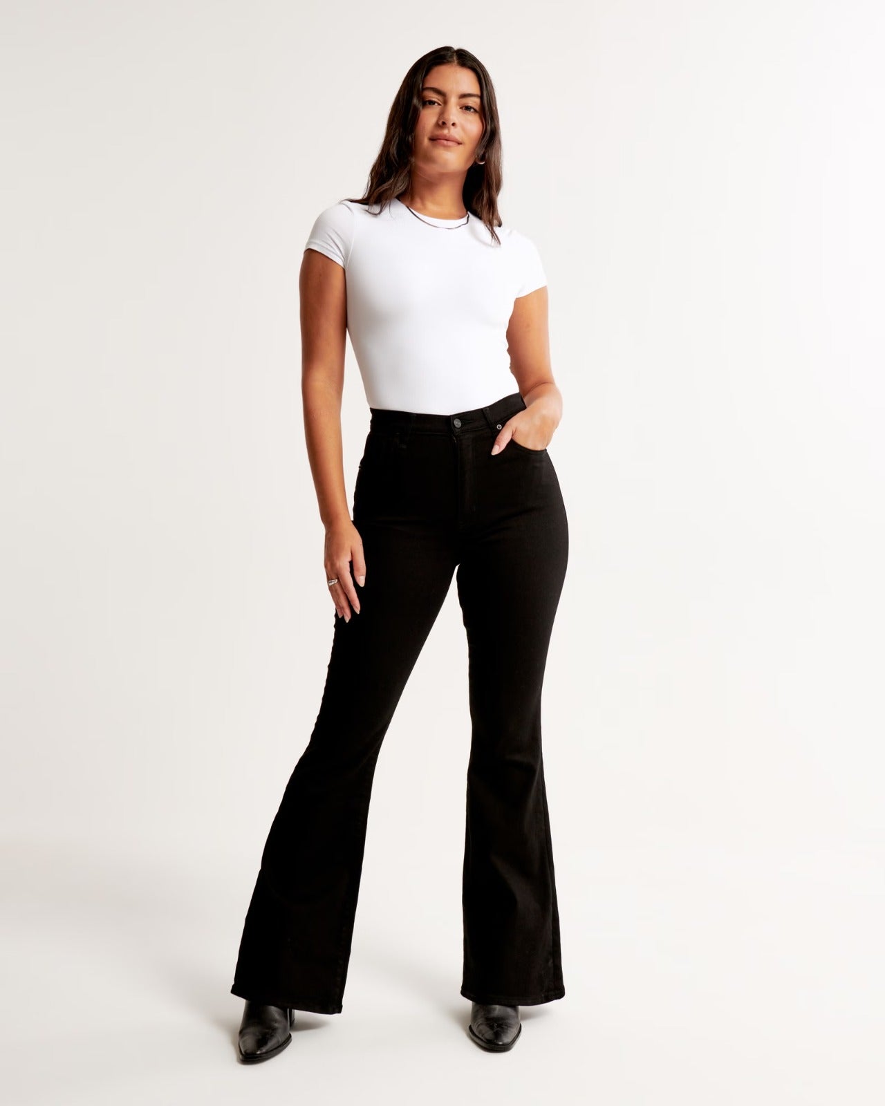Pure Black High-Waisted Flare Jeans